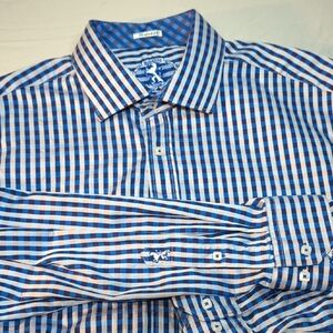 Bugatchi Blue and Brown Casual Button Down Shirt